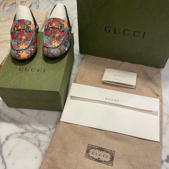 Gucci kids princetown slingback loafers GG supreme star horsebit mule toddlers - Picture 7 of 12